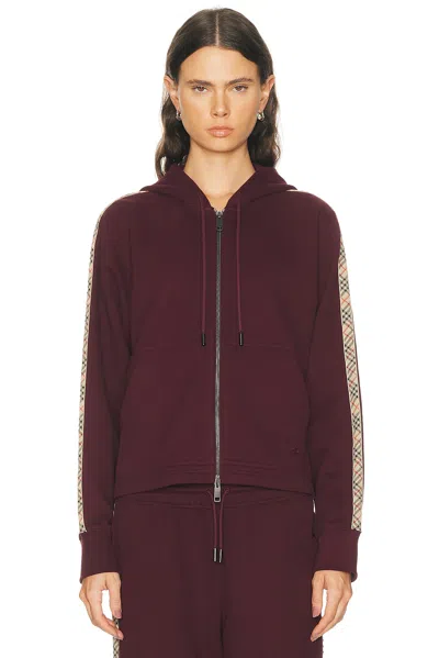 Burberry Harper Checked Cotton-jersey Zip-up Hoodie In Burgundy