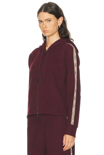 Burberry Harper Checked Cotton-jersey Zip-up Hoodie In Burgundy