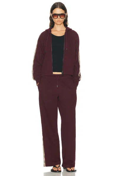 Burberry Harper Checked Cotton-jersey Zip-up Hoodie In Burgundy