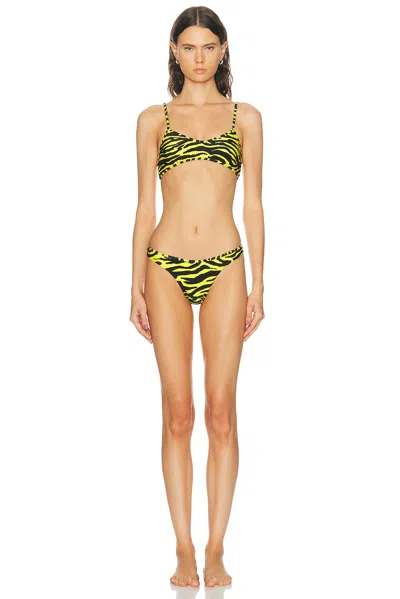 Attico Zebra Bikini Set In Black & Yellow