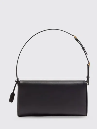 Valentino Devain Leather Shoulder Bag With Metal Vlogo Signature In Black