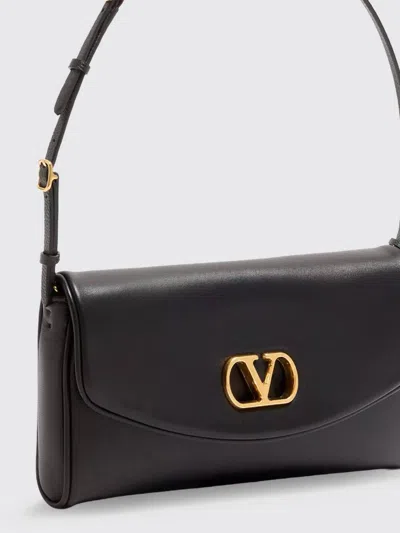 Valentino Devain Leather Shoulder Bag With Metal Vlogo Signature In Black
