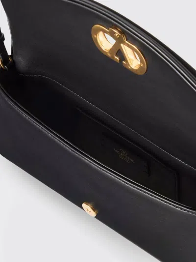 Valentino Devain Leather Shoulder Bag With Metal Vlogo Signature In Black