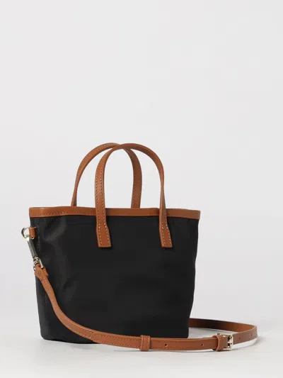 Mc2 Saint Barth Rectangular Tote Bag With Contrasting Brown Handles And White Script Logo In Black