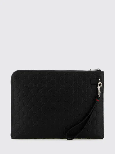 Gucci Leather Gg Emblem Clutch Rectangular Shape In Black