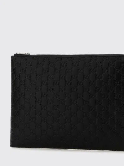 Gucci Leather Gg Emblem Clutch Rectangular Shape In Black