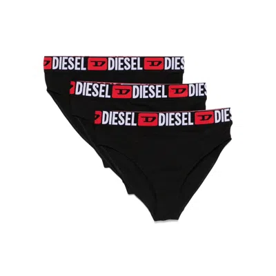 Diesel Three-pack Briefs With Maxi-logo Waist In Black