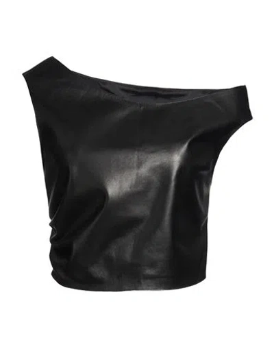 Ezr Off Shoulder Leather Top In Black