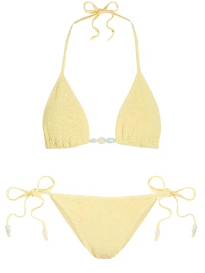 Hunza G Womens Butter Gina Bead-embellished Bikini Set In Yellow