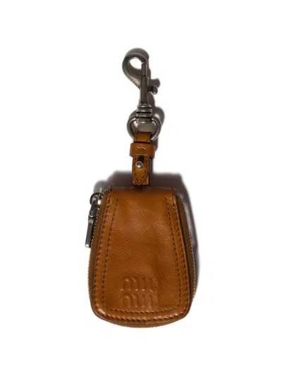 Miu Miu Leather Keyring Trick In Brown