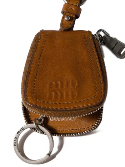 Miu Miu Leather Keyring Trick In Brown