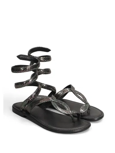 Fusion Snake-effect Wrap-around Sandals In Black