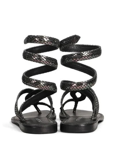 Fusion Snake-effect Wrap-around Sandals In Black