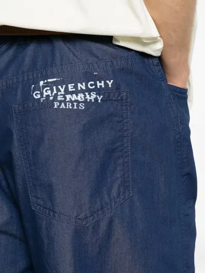 Givenchy Logo-print Belt-loop Trousers In Blue