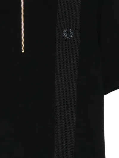 Fred Perry Textured-panel Zip-up Sweater In Black