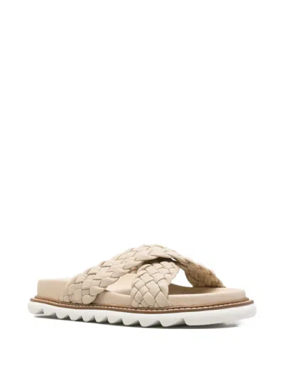 Sergio Moretti Firenze Braided Crossover-strap Mules In Neutral