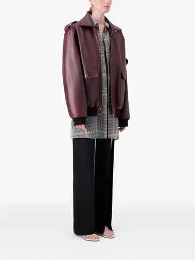 Coperni Oversized Leather Jacket In Burgundy