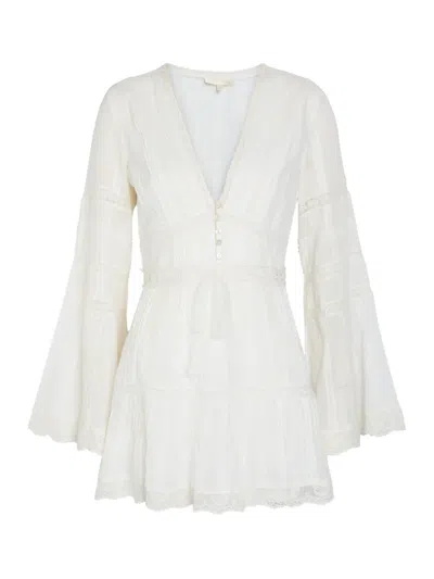 Loveshackfancy Flared-sleeve Mini Dress In White