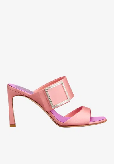 Roger Vivier Trompette 85 Crystal-embellished Satin Mules In Pink
