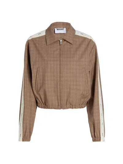 Moschino Checked-pattern Cropped Jacket In Brown