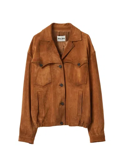 Miu Miu Suede Jacket In Brown