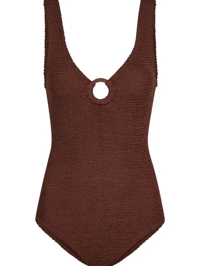 Hunza G Celine Brown One-piece Swimsuit With Ring In Elasticized Fabric Woman