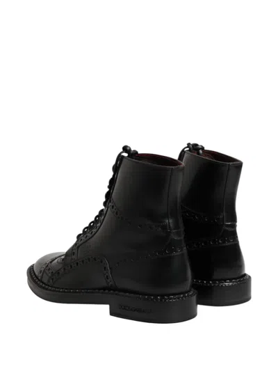 Dolce & Gabbana Black Leather Lace Up Mid Calf Boots Shoes In Black