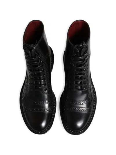 Dolce & Gabbana Black Leather Lace Up Mid Calf Boots Shoes In Black