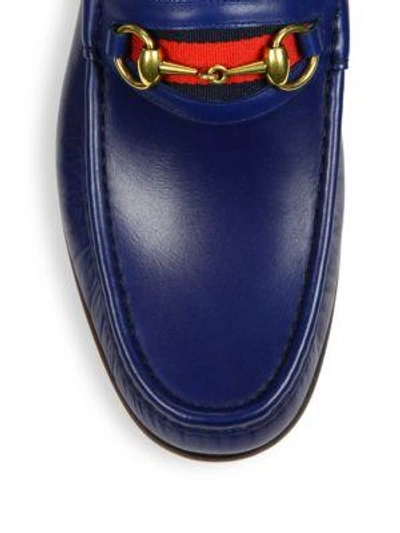 Shop Gucci Leather Horsebit Loafers In Dark-brown