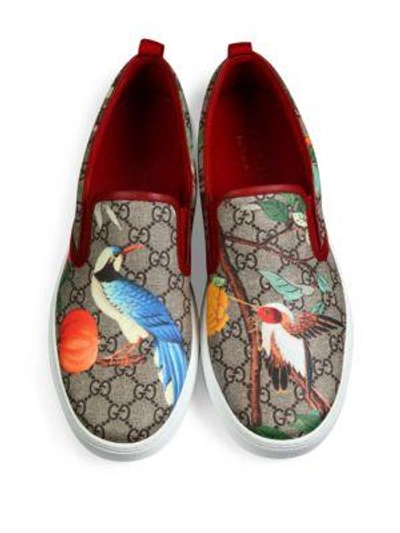 Shop Gucci Gg Supreme Tian Print Slip-on Sneakers In Beige-ebony