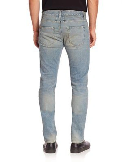 Shop Saint Laurent Repaired Knee Straight-leg Jeans In Bluette