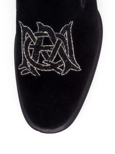 Shop Alexander Mcqueen Velvet Slippers In Black Silver