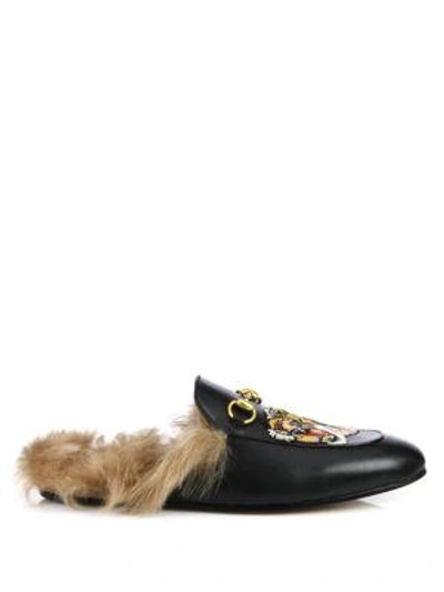 Shop Gucci Princetown Tiger Fur-lined Slippers In Black