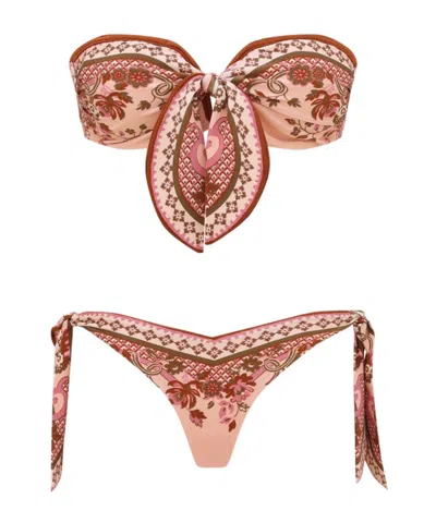 Zimmermann Womens Pink Paisley Floral Aster Scarf Tie Bikini Set Xs In Multi