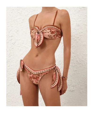 Zimmermann Womens Pink Paisley Floral Aster Scarf Tie Bikini Set Xs In Multi