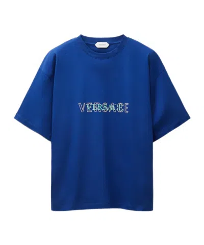 Versace Embroidered-logo Cotton-jersey Regular T-shirt In Multi