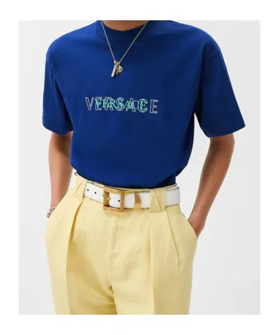 Versace Embroidered-logo Cotton-jersey Regular T-shirt In Multi