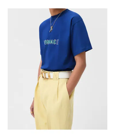 Versace Embroidered-logo Cotton-jersey Regular T-shirt In Multi