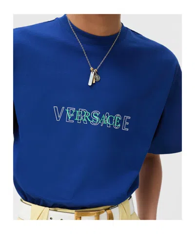 Versace Embroidered-logo Cotton-jersey Regular T-shirt In Multi