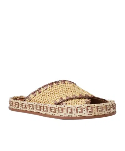 Fendi Beige Raffia-effect Material Slides In Multi
