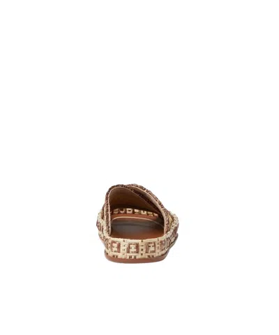 Fendi Beige Raffia-effect Material Slides In Multi