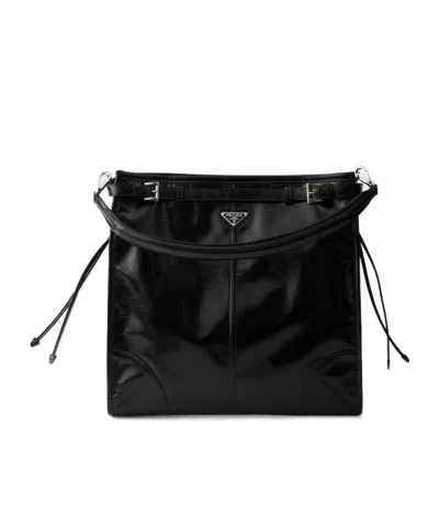 Prada Shoulder Bag Top Handle Smooth Finish In Black