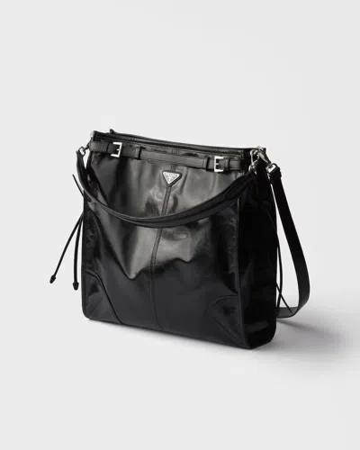 Prada Shoulder Bag Top Handle Smooth Finish In Black