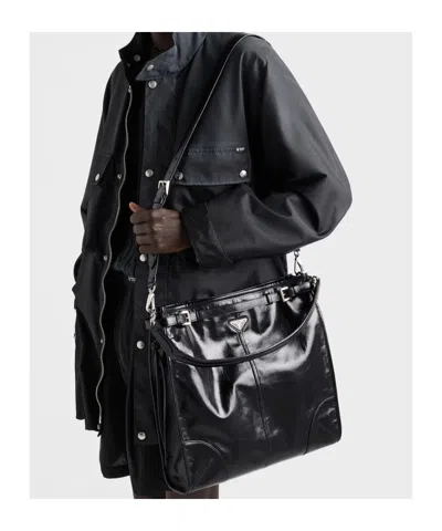 Prada Shoulder Bag Top Handle Smooth Finish In Black