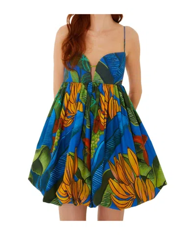 Farm Rio Banana Grapes Blue Sleeveless Mini Dress Banana Grapes Blue