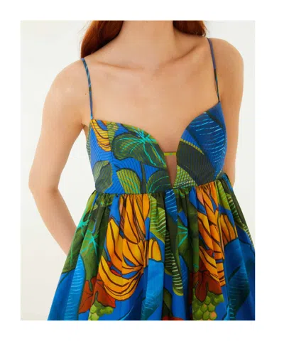 Farm Rio Banana Grapes Blue Sleeveless Mini Dress Banana Grapes Blue