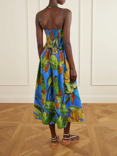 Farm Rio Blue Banana Grapes 3d Bodice Sleeveless Maxi Dress In Multi