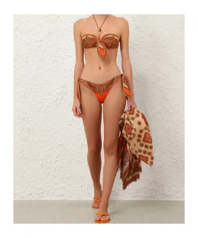 Zimmermann Mahon Printed Bikini Top In Brown