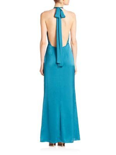 Shop Abs By Allen Schwartz Open Back Halter Gown In Peacock