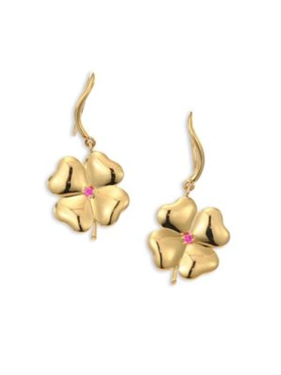 Shop Aurelie Bidermann Clover Ruby & 18k Yellow Gold Drop Earrings In Na